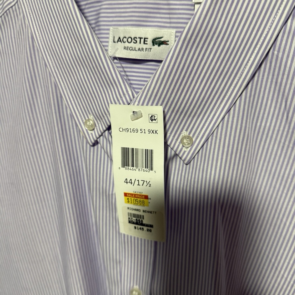Lacoste Short Sleeve Button Down Men's Dress Shirt With Pocket Size 44 NWT! - Picture 2 of 3